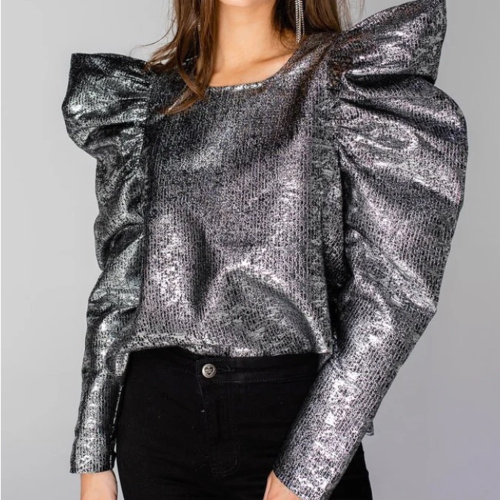 Buddy Love Rosie Exaggerated Sleeve Top - Aluminum NWT